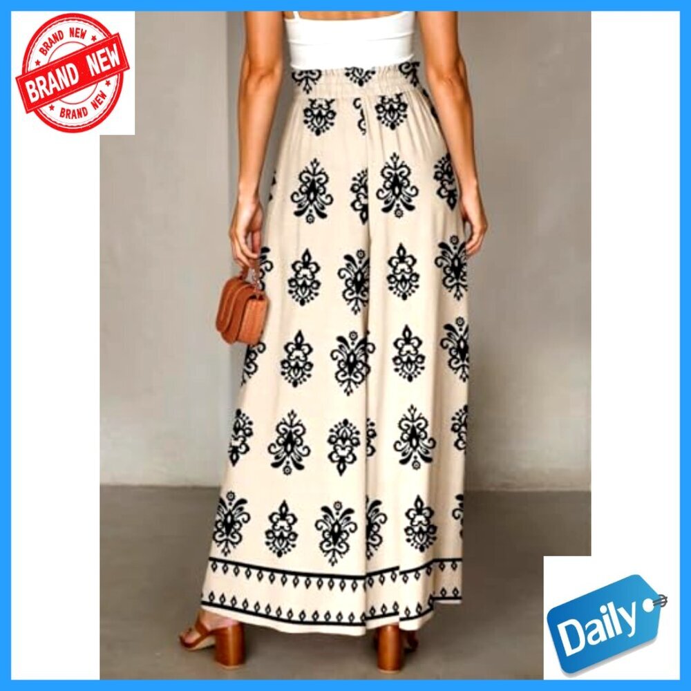 Women's Elastic Waist Wide Leg Pants with Pockets Casual Comfort - Picture 4 of 7